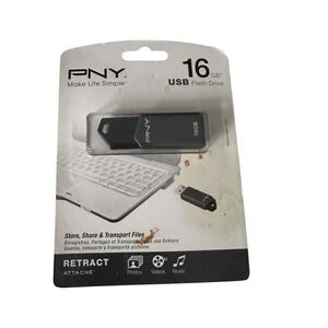 PNY Retract Attach USB 2.0 Flash Drive 16GB Black New Retractable P-FD16GRTCG-GE